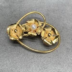 Vintage Triple Flower Brooch Gold Tone Estate Floral Brooch